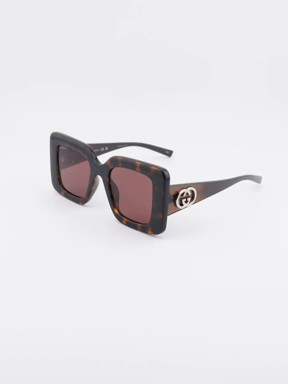 Gucci GG2025S 002 Sunglasses Havana Butterfly Frame, Burgundy Lenses